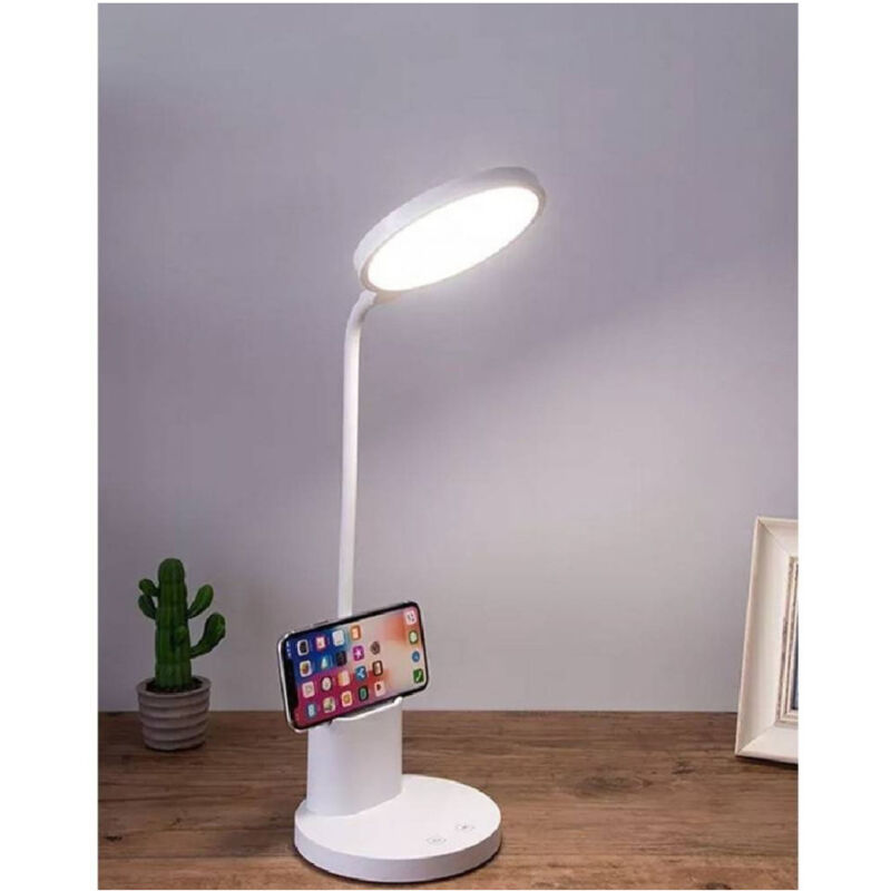 foto del prodotto trade shop traesio lampada tavolo flesibile led ricaricabile portacellulare dimmerabile 10w ls td01 