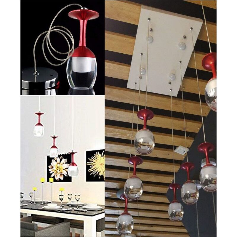 foto del prodotto trade shop traesio lampadario 6 pendenti lampada calice rosso a soffitto luce led pendente portalampada 
