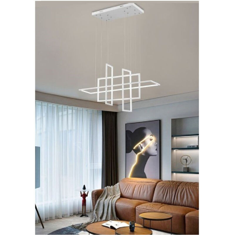 foto del prodotto trade shop traesio lampadario a sospensione 4 rettangoli moderno luce calda fredda naturale lp 36b bianco naturale 