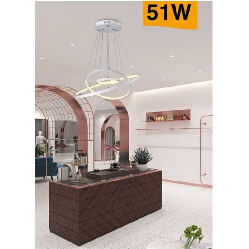 foto del prodotto trade shop traesio lampadario a sospensione 51w a led forma di pianeta bianco luce calda fredda a64 bianco caldo 