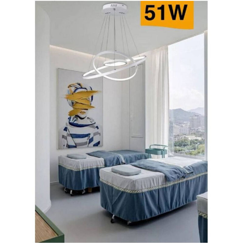 foto del prodotto trade shop traesio lampadario a sospensione 51w a led forma di pianeta bianco luce calda fredda a64 bianco freddo 