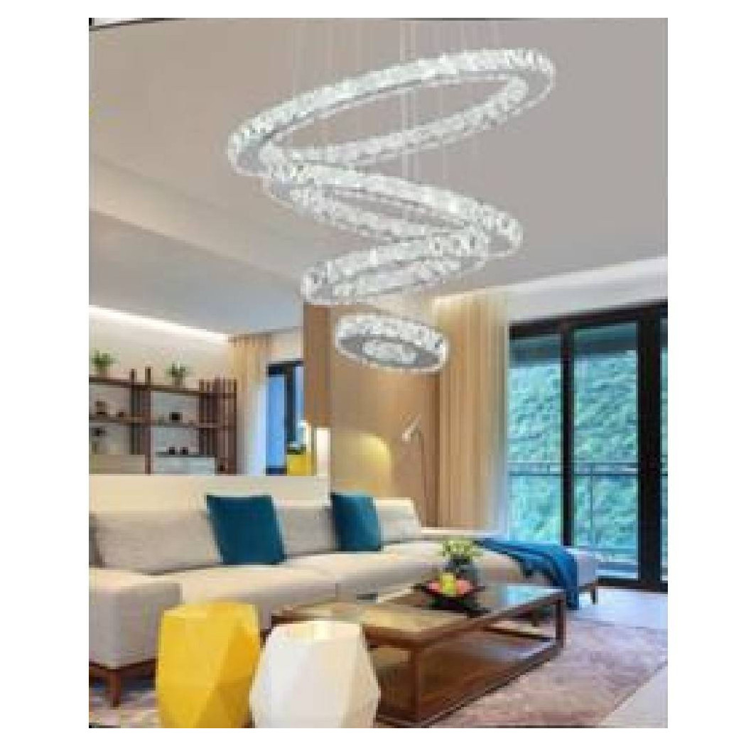 foto del prodotto trade shop traesio lampadario a sospensione anelli spirale cristalli 51w bianco freddo 7000k b52 