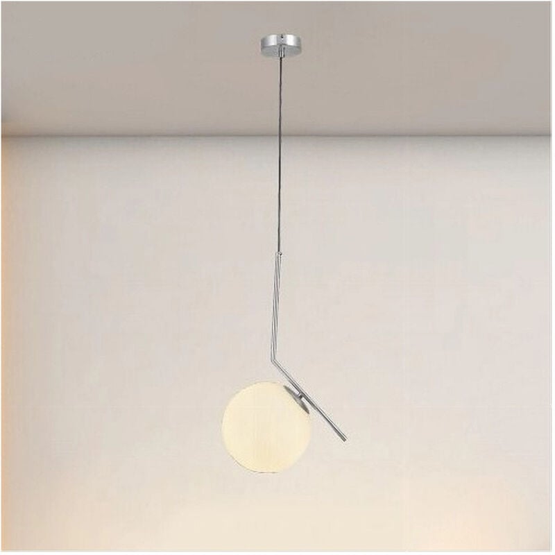 foto del prodotto trade shop traesio lampadario a sospensione attacco e27 argento con sfera vetro moderno minimal 33474 