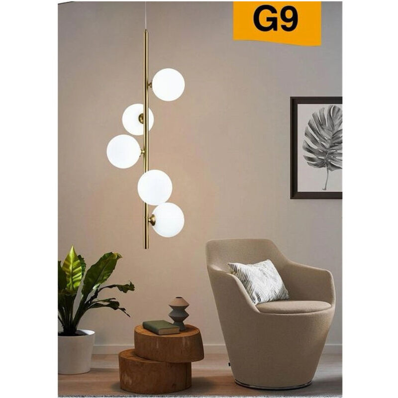 foto del prodotto trade shop traesio lampadario a sospensione bronzo 5 sfere lampada soffitto con stelo verticale a95 