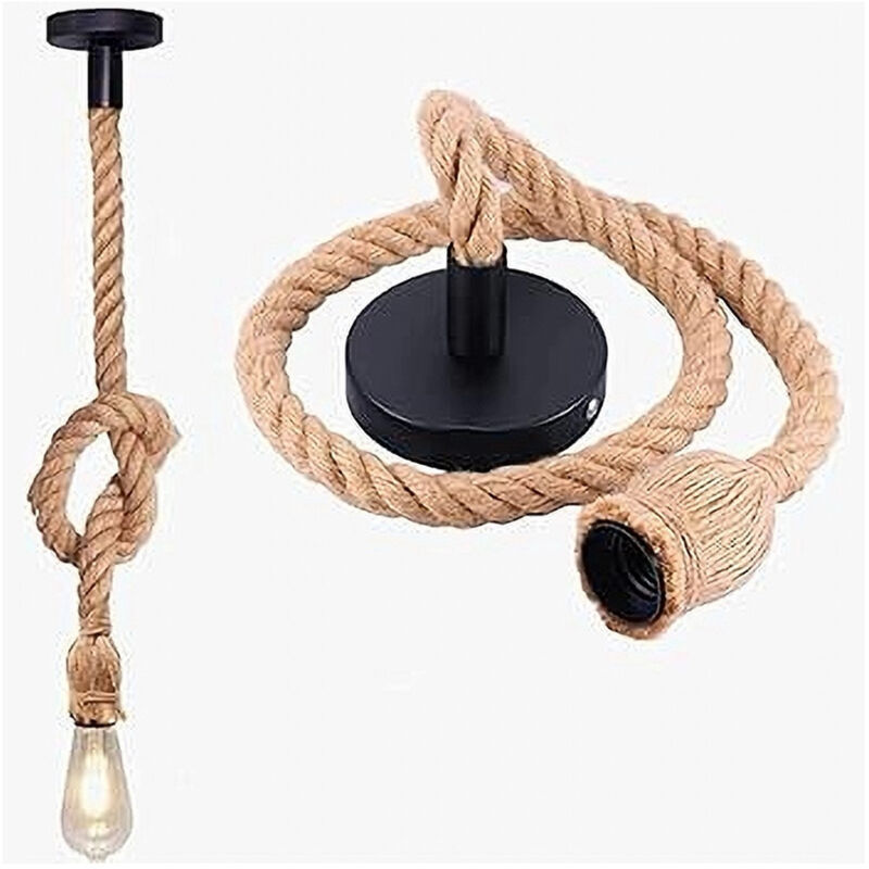 foto del prodotto trade shop traesio lampadario a sospensione da 1.5mt corda di canapa portalampada attacco e27 436653 