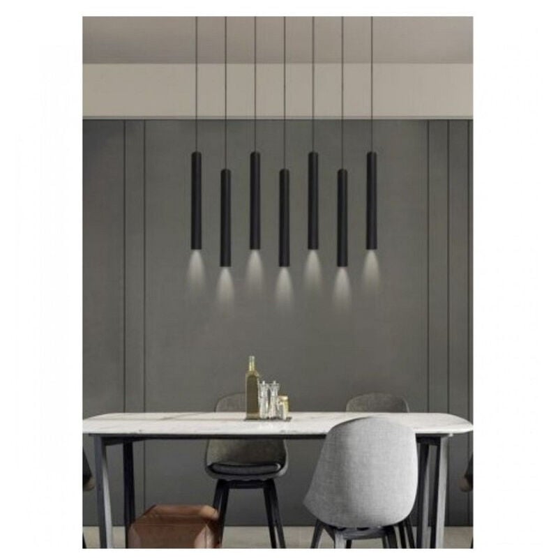 foto del prodotto trade shop traesio lampadario a sospensione design moderno cilindro soffitto attacco gu10 ip20 a61 nero