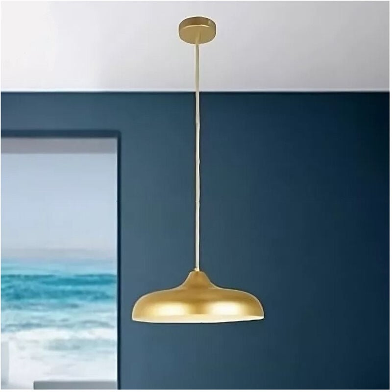 foto del prodotto trade shop traesio lampadario a sospensione design moderno e27 paralume ferro cupola oro bianco 33337 