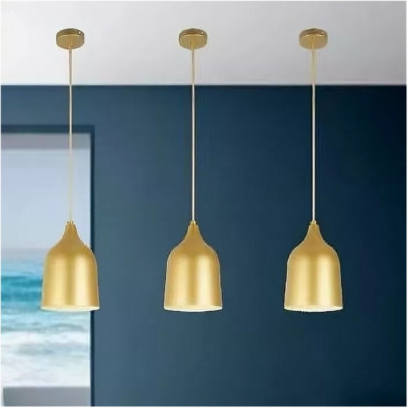 foto del prodotto trade shop traesio lampadario a sospensione e27 ferro paralume moderno contemporaneo campana oro bianco 33306 
