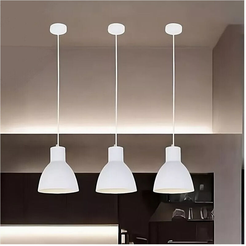 foto del prodotto trade shop traesio lampadario a sospensione e27 ferro paralume moderno contemporaneo campanella bianca 33283 