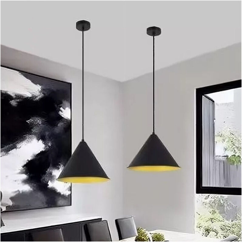 foto del prodotto trade shop traesio lampadario a sospensione e27 ferro paralume moderno contemporaneo cono nero oro 33351 