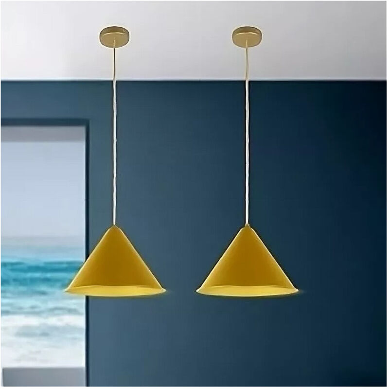 foto del prodotto trade shop traesio lampadario a sospensione e27 ferro paralume moderno contemporaneo cono oro bianco 33368 