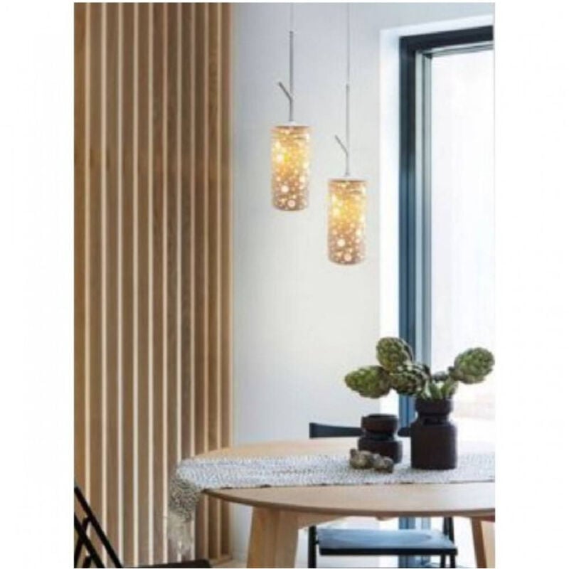 foto del prodotto trade shop traesio lampadario a sospensione e27 paralume cilindro in ceramica traforata bianco lp21 
