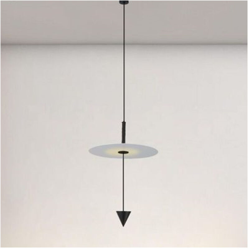 foto del prodotto trade shop traesio lampadario a sospensione lampada 12w luce led 4000k disco bianco 23cm cono nero 32996 
