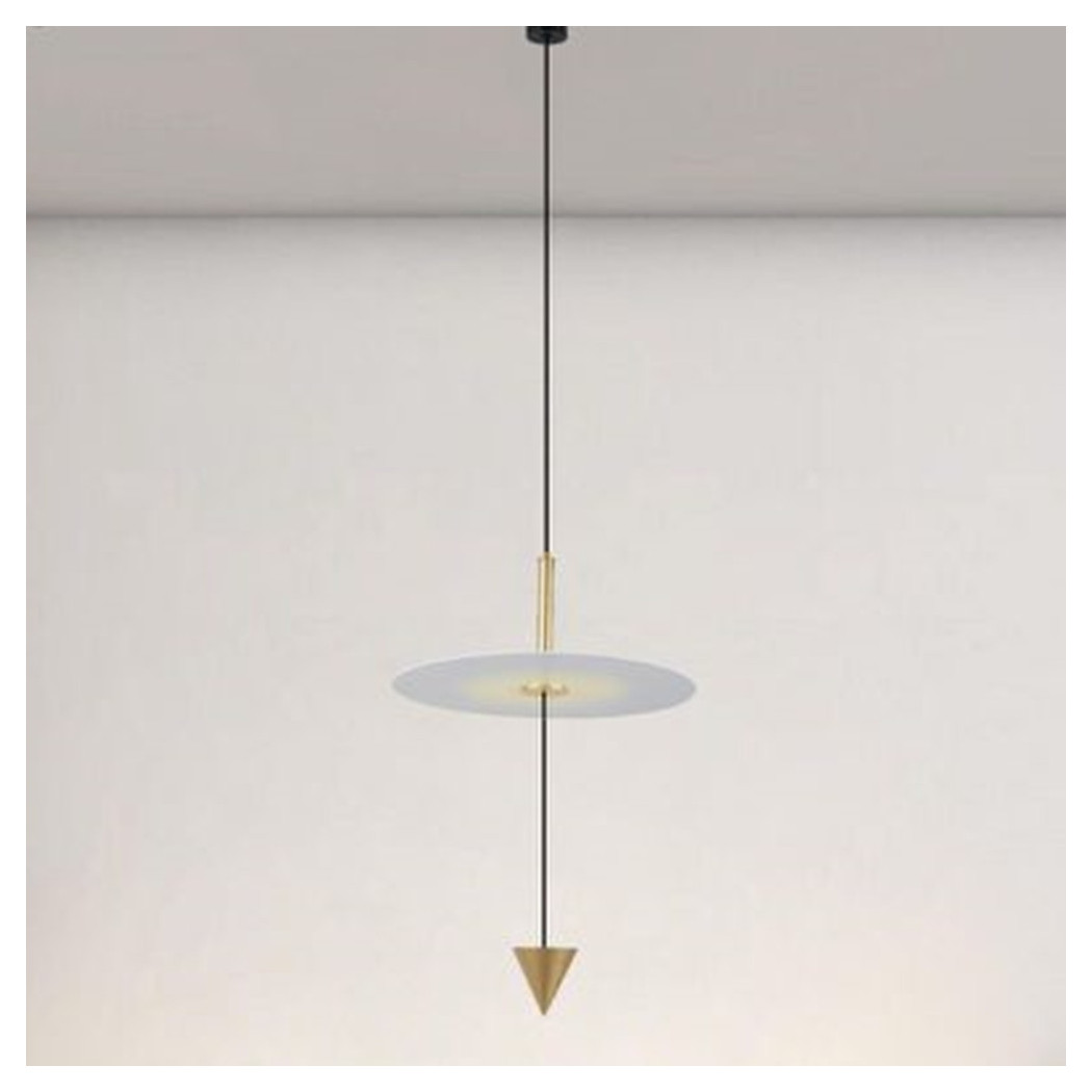 foto del prodotto trade shop traesio lampadario a sospensione lampada 12w luce led 4000k disco bianco 23cm cono oro 32016 