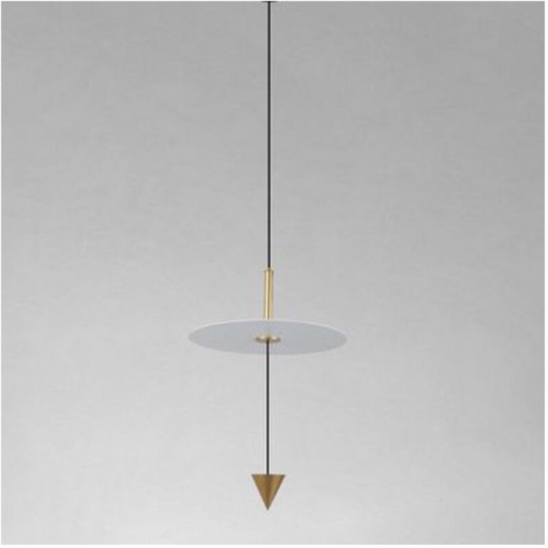 foto del prodotto trade shop traesio lampadario a sospensione lampada 12w luce led 6500k disco bianco 23cm cono oro 33023 