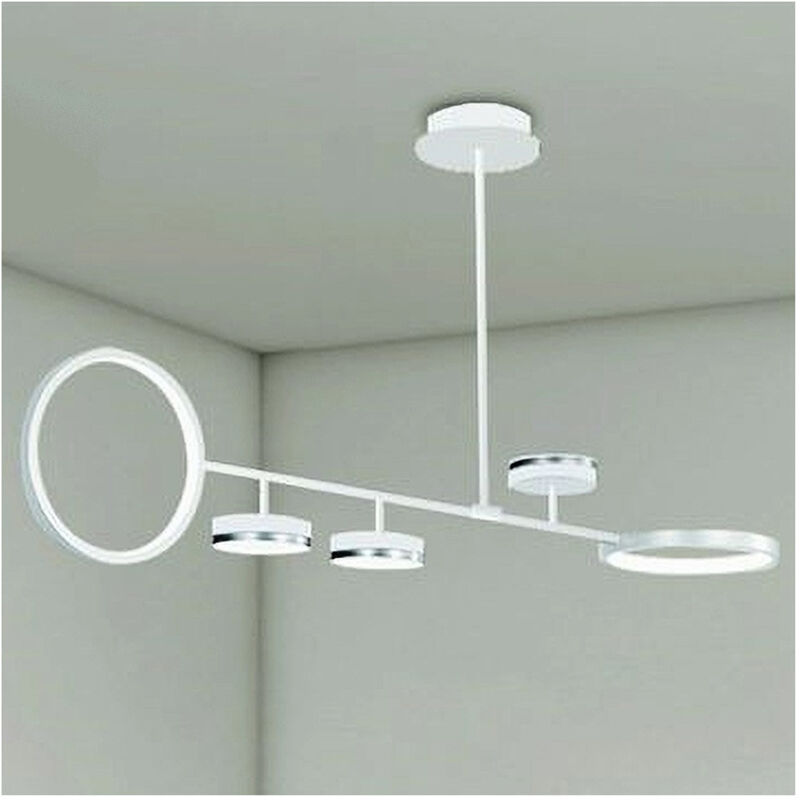 foto del prodotto trade shop traesio lampadario a sospensione led 37w con 5 cerchi lampada orizzontale bianco luce naturale 71330 