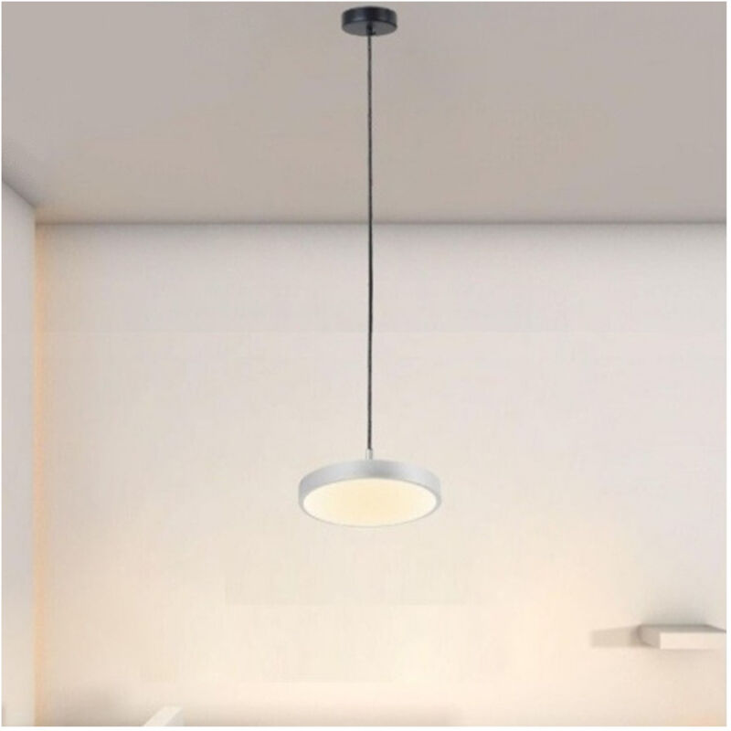 foto del prodotto trade shop traesio lampadario a sospensione led 40w argento cerchio tondo moderno minimal luce 4000k 32934 