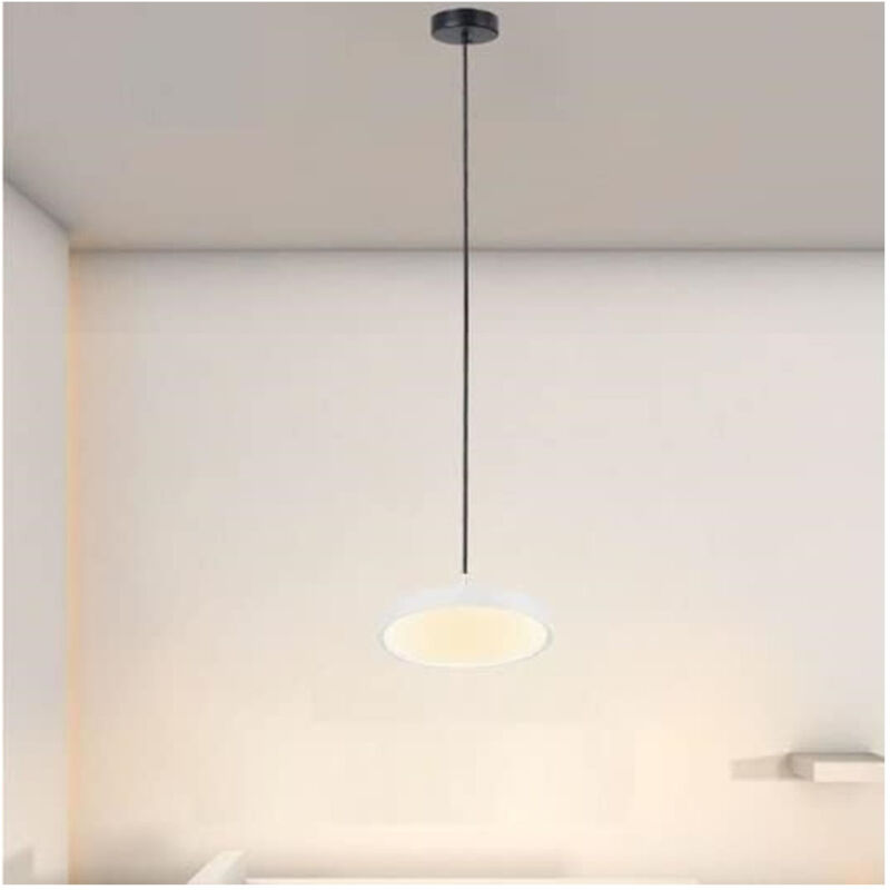 foto del prodotto trade shop traesio lampadario a sospensione led 40w bianco cerchio tondo moderno minimal luce 4000k 32873 