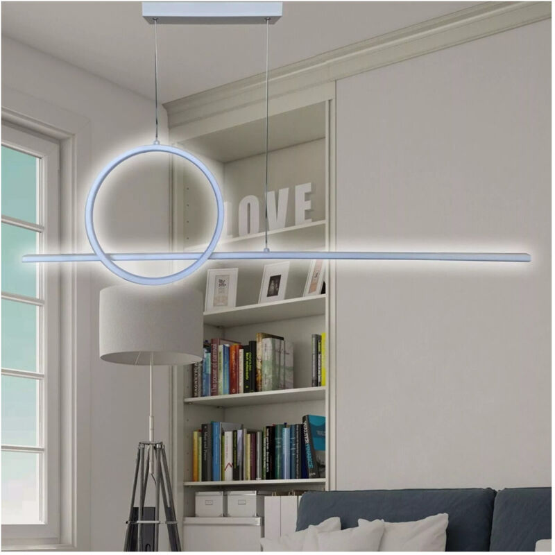 foto del prodotto trade shop traesio lampadario a sospensione led 48w design cerchio linea bianca ip20 luce 6500k 33580 