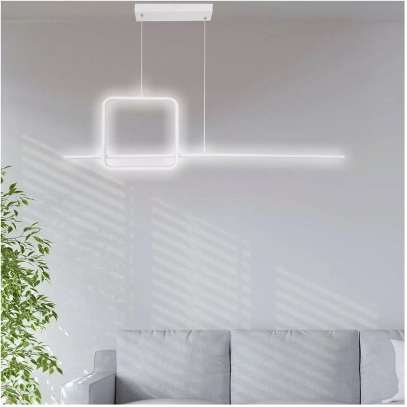 foto del prodotto trade shop traesio lampadario a sospensione led 48w design quadrato linea bianco ip20 luce 6500k 33542 