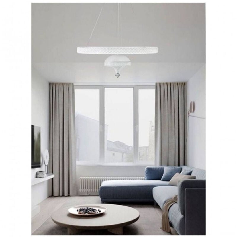 foto del prodotto trade shop traesio lampadario a sospensione led 50 w bianco anello sospeso effetto cristallo lp 17b bianco freddo 