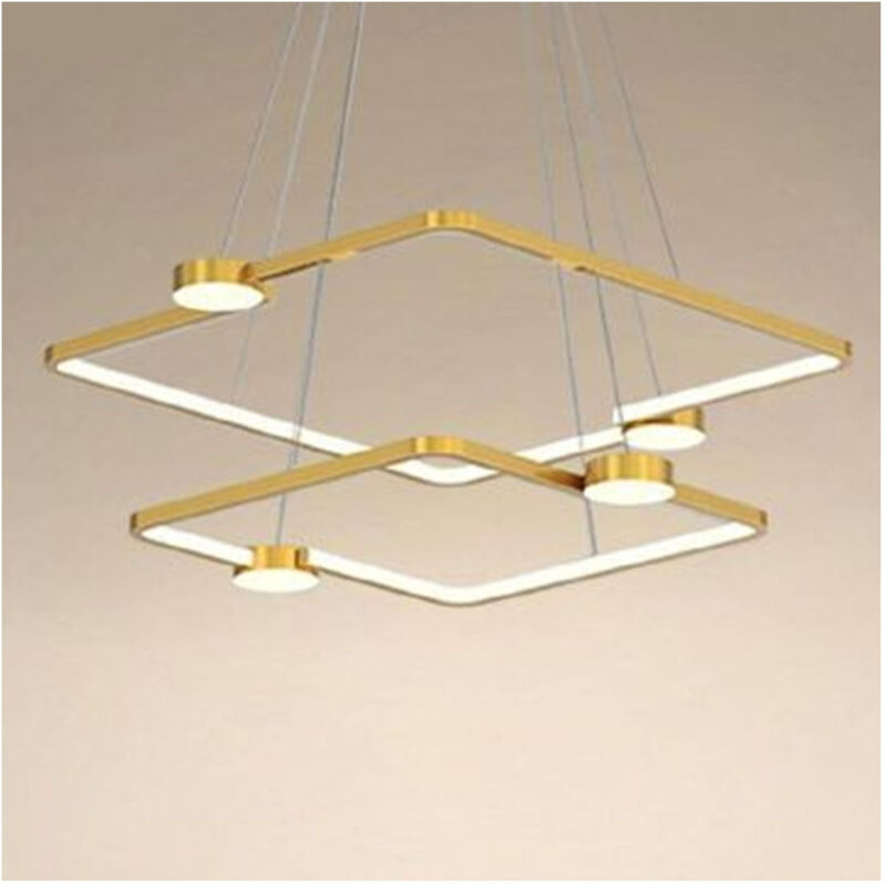 foto del prodotto trade shop traesio lampadario a sospensione led 60w 2 quadrati con telecomando design moderno oro 71200 