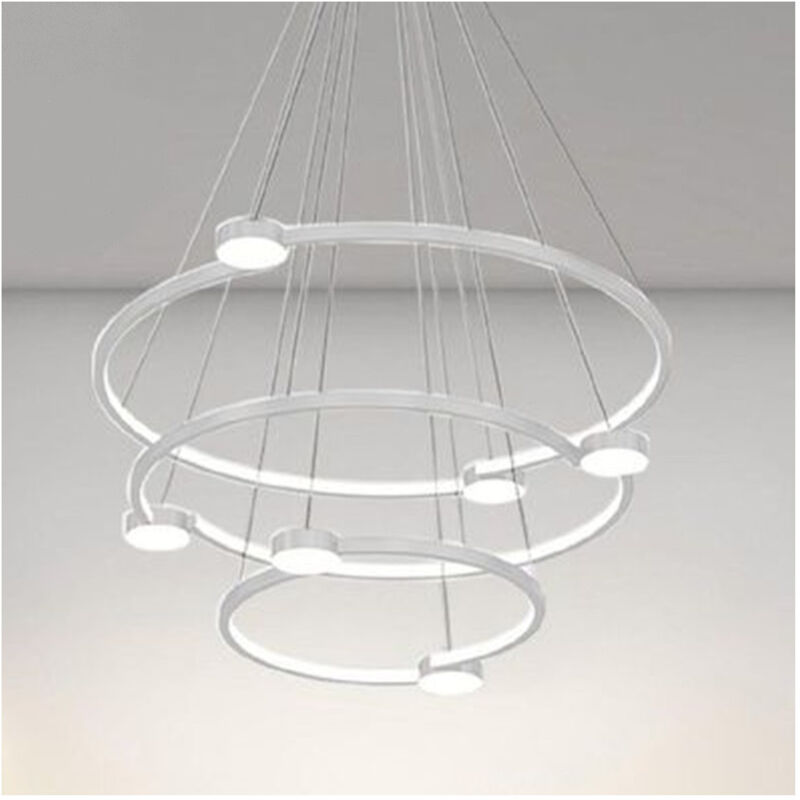 foto del prodotto trade shop traesio lampadario a sospensione led 96w 3 cerchi con telecomando design moderno bianco 71132 