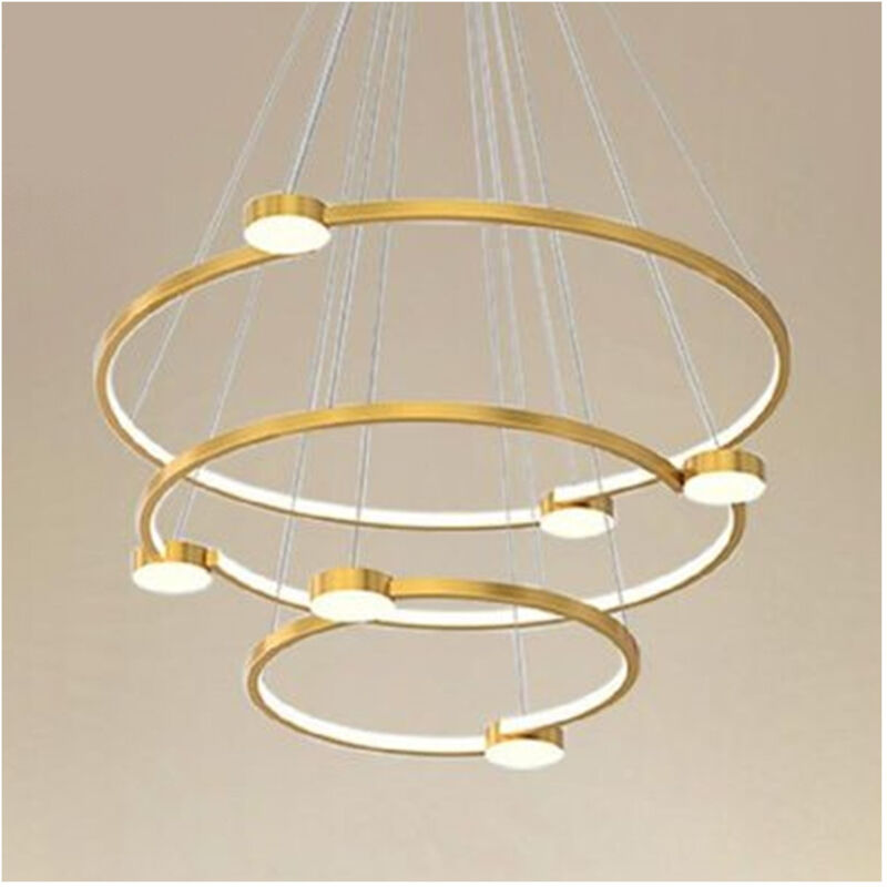 foto del prodotto trade shop traesio lampadario a sospensione led 96w 3 cerchi con telecomando design moderno oro 71149 
