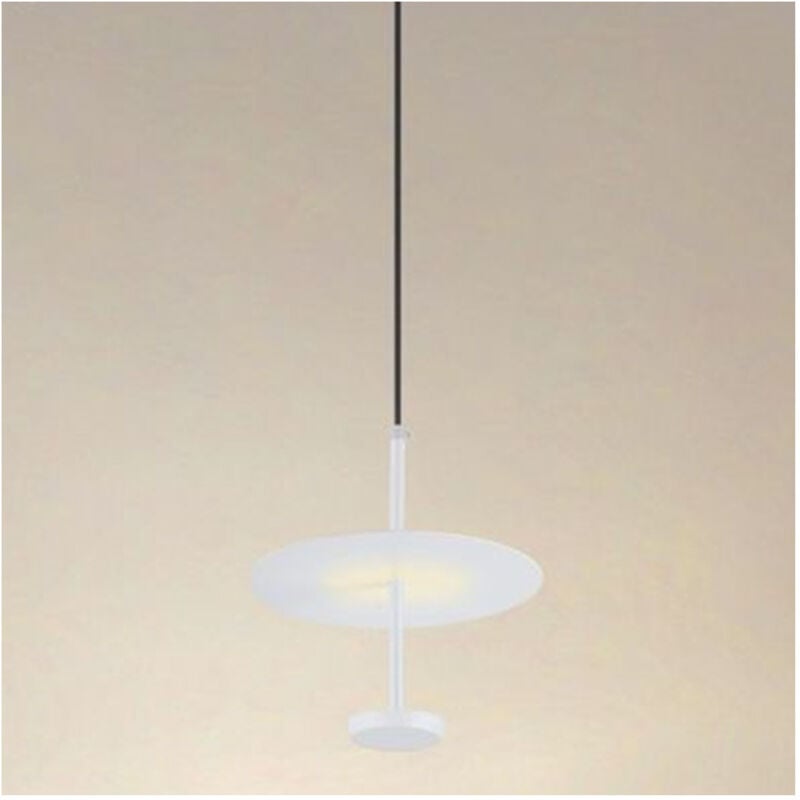 foto del prodotto trade shop traesio lampadario a sospensione luce 4000k led 12w disco paralume piatto bianco rotondo 33092 