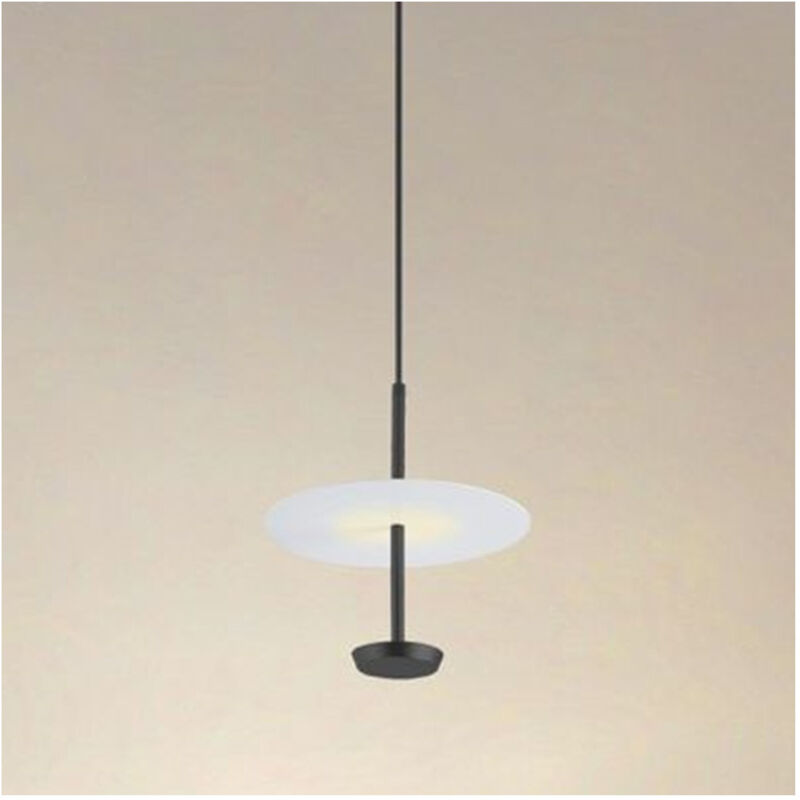 foto del prodotto trade shop traesio lampadario a sospensione luce 4000k led 12w disco paralume piatto nero rotondo 33115 