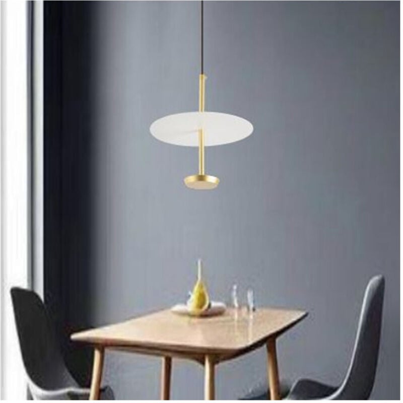 foto del prodotto trade shop traesio - lampadario a sospensione luce 4000k led 12w disco paralume piatto oro rotondo 33139 -