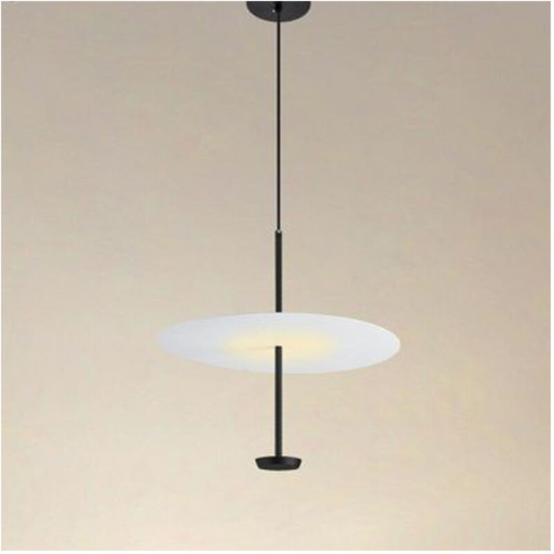 foto del prodotto trade shop traesio lampadario a sospensione luce 4000k led 18w disco paralume piatto bianco nero tondo 33177 