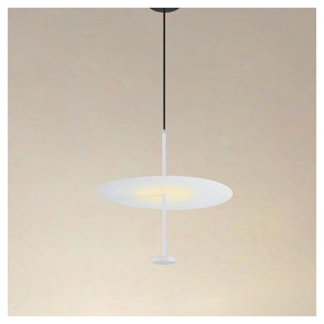 foto del prodotto trade shop traesio lampadario a sospensione luce 4000k led 18w disco paralume piatto bianco rotondo 33153 