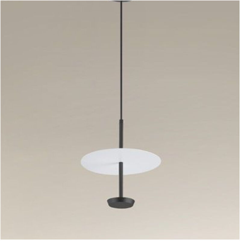 foto del prodotto trade shop traesio lampadario a sospensione luce 6500k led 12w disco paralume piatto bianco nero tondo 33122 