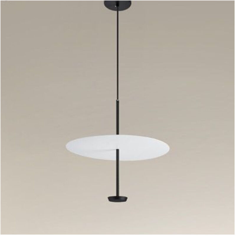 foto del prodotto trade shop traesio lampadario a sospensione luce 6500k led 18w disco paralume piatto bianco nero tondo 33184 
