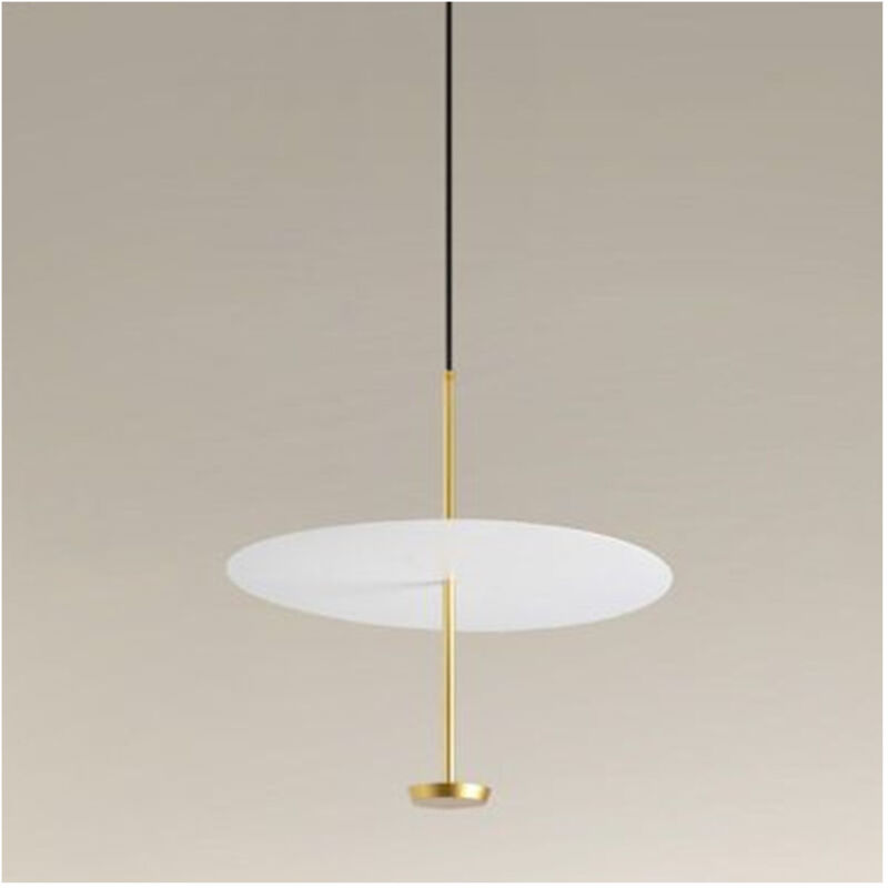 foto del prodotto trade shop traesio lampadario a sospensione luce 6500k led 18w disco paralume piatto bianco oro tondo 33207 
