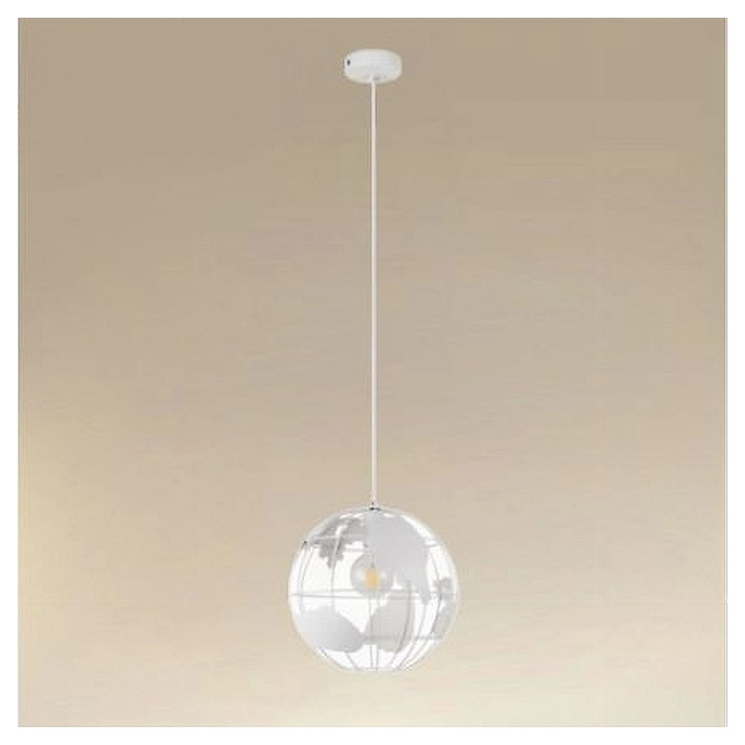 foto del prodotto trade shop traesio lampadario a sospensione mappamondo e27 in metallo bianco sfera globo sospeso 33931 