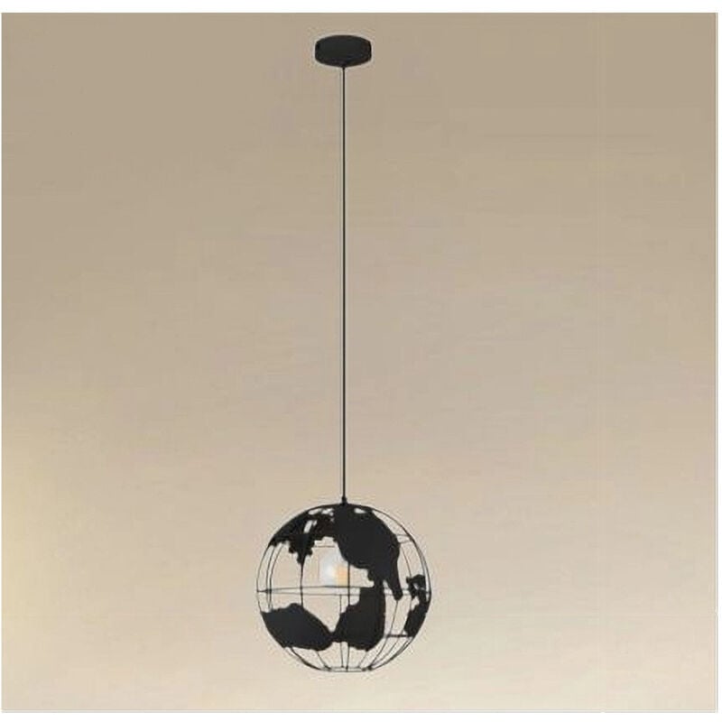 foto del prodotto trade shop traesio lampadario a sospensione mappamondo e27 in metallo nero sfera globo sospeso 33948 