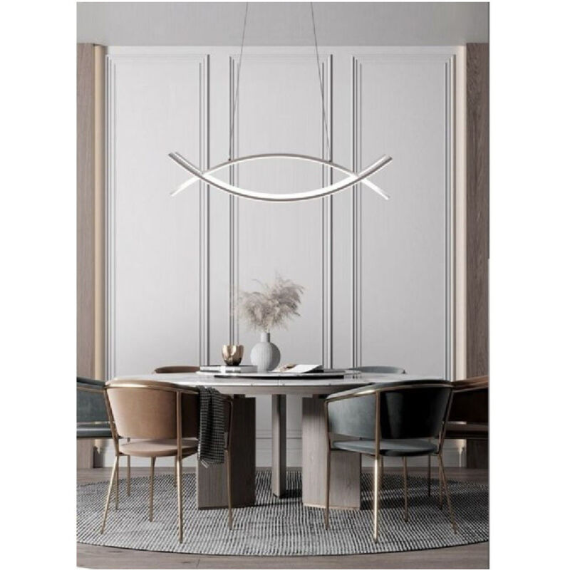foto del prodotto trade shop traesio lampadario a sospensione moderno 2 linee curve incrociate luce 4000k 6500k lp 27 bianco freddo 