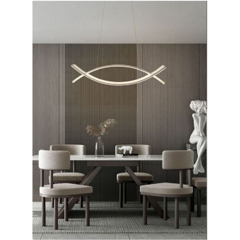 foto del prodotto trade shop traesio lampadario a sospensione moderno 2 linee curve incrociate luce 4000k 6500k lp 27 bianco naturale 