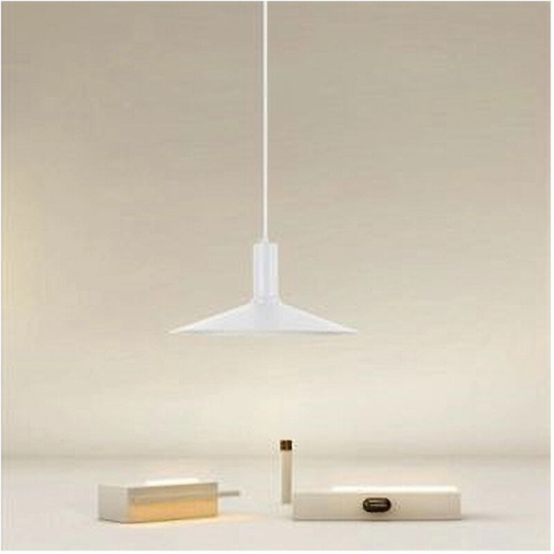 foto del prodotto trade shop traesio lampadario a sospensione moderno con paralume conico in ferro bianco e27 33801 