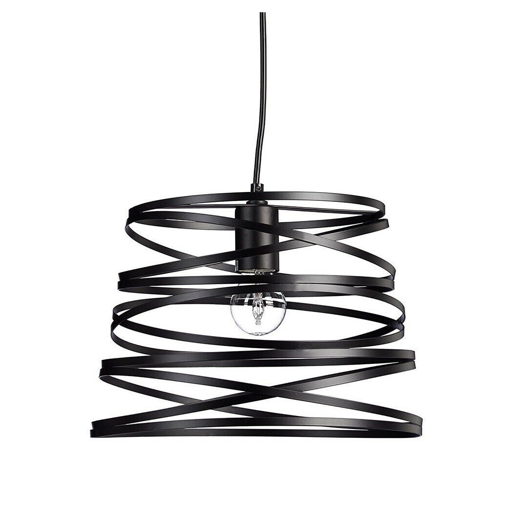 foto del prodotto trade shop traesio lampadario a sospensione moderno con paralume metallo vortice traforato nero a08 