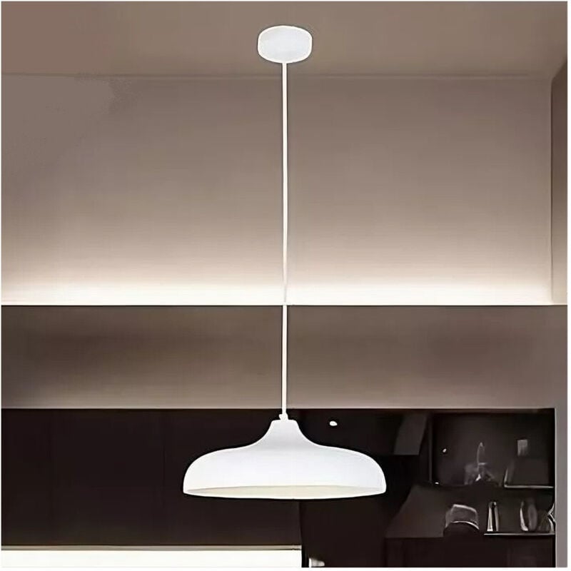foto del prodotto trade shop traesio lampadario a sospensione moderno contemporaneo e27 paralume ferro cupola bianco 33344 