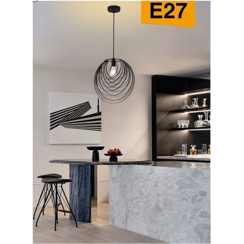 foto del prodotto trade shop traesio lampadario a sospensione nero e27 lampada geometrica da soffitto decorativa b86 