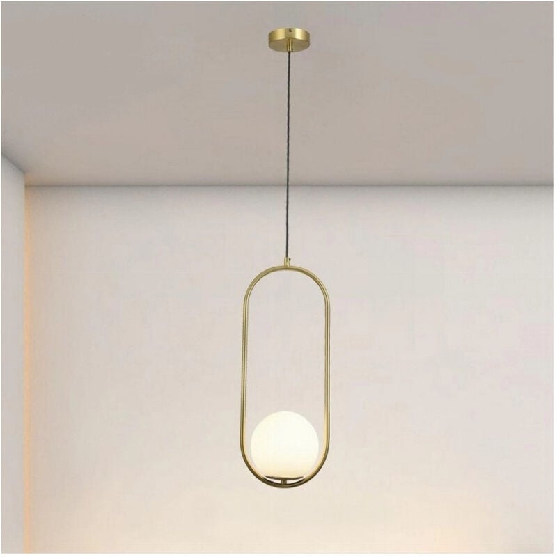 foto del prodotto trade shop traesio lampadario a sospensione oro ovale con sfera vetro attacco e27 moderna minimal 32835 