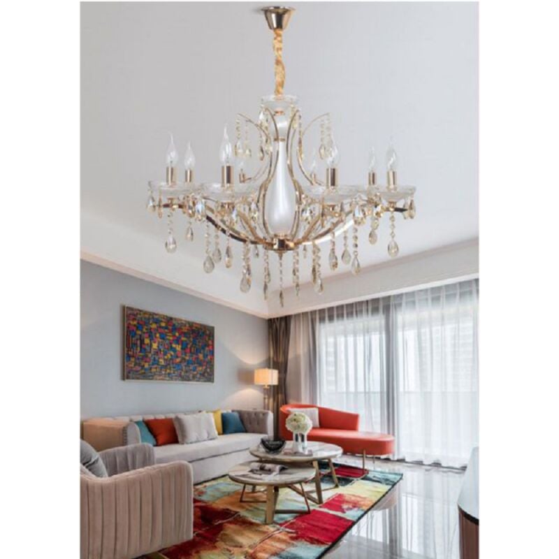 foto del prodotto trade shop traesio lampadario a sospensione soffitto classico 8 bracci e14 effetto cristallo a60 8 
