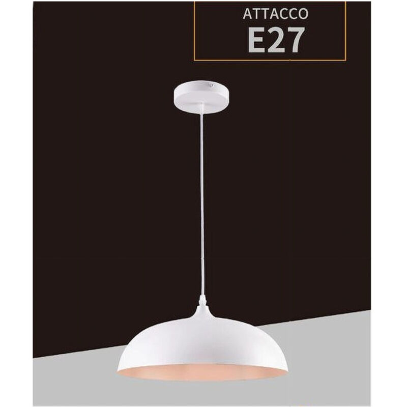 foto del prodotto trade shop traesio lampadario a sospensione soffitto e27 ferro paralume moderno elegante cupola b90 bianco