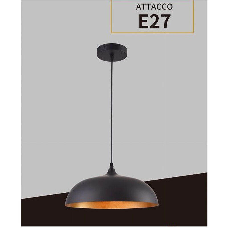 foto del prodotto trade shop traesio lampadario a sospensione soffitto e27 ferro paralume moderno elegante cupola b90 nero