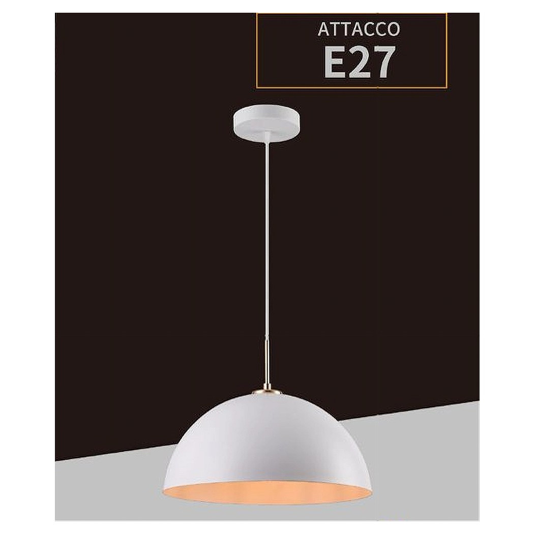 foto del prodotto trade shop traesio lampadario a sospensione soffitto e27 paralume cupola in ferro elegante ip20 b92 bianco