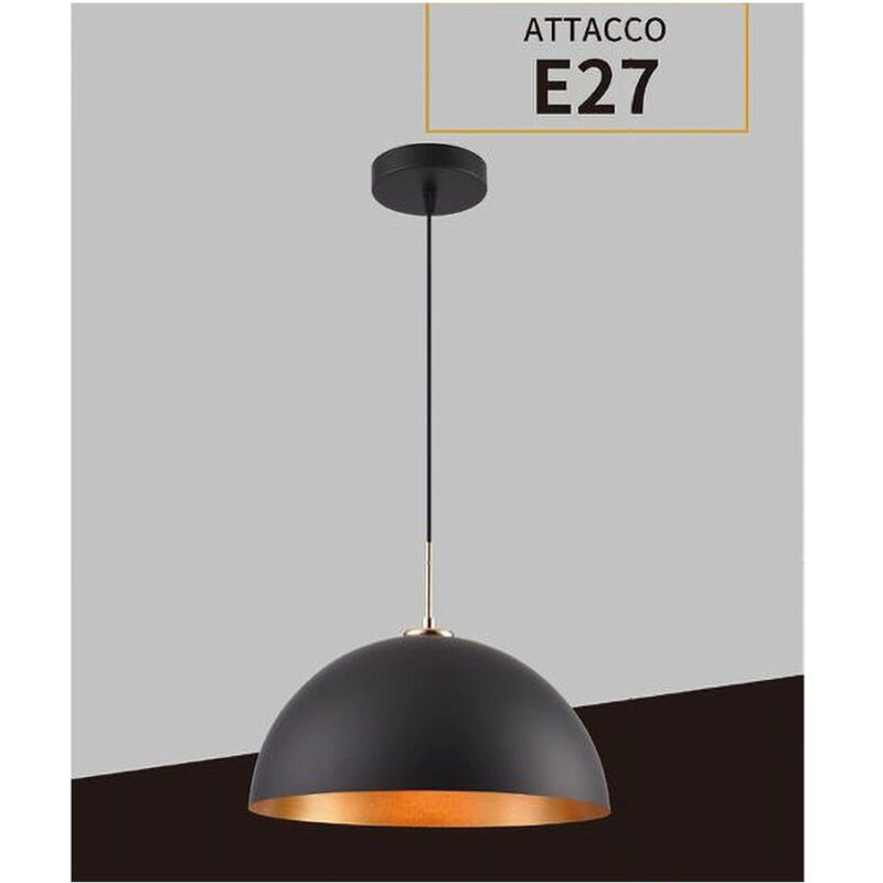 foto del prodotto trade shop traesio lampadario a sospensione soffitto e27 paralume cupola in ferro elegante ip20 b92 nero